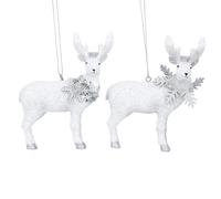 Gisela Graham White & Silver Reindeer with Snowflake Christmas Tree Decorations