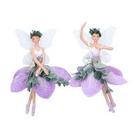 Gisela Graham Winter Dreams Lilac and White Resin and Fabric 16 cm Fairy Decoration Set of 2