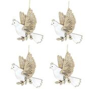 Gisela Graham Wood Dove Decorations, set of 4, Cream, Gold
