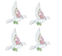 Gisela Graham Wood Dove Hanging Christmas Decorations, set of 3, Pink Hydrangea