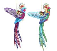 Gisela Graham Wood/Jewel Exotic Bird Tree Hanging Decorations (Set of 2)