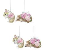 Gisela Graham Wood Mouse & Hedgehog Hanging Decorations set of four