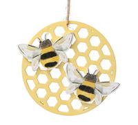 Gisela Graham Wooden Bee & Honeycomb Hanging Decoration - Easter Spring Tree Ornament - Rustic Nature Inspired Easter Gift - 10cm