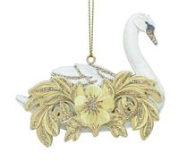 Gisela Graham Wooden Cream and Gold Rococo Swan Decoration 7x8x1 Centimetre