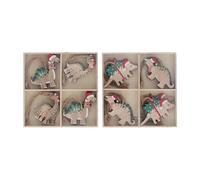 Gisela Graham Wooden Dinosaur Christmas Tree Decorations - Two sets of 8