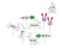 Gisela Graham Wooden Easter Egg Hunt Signs with Bunny and Carrot Designs, Multi-Colour, 8 Pieces