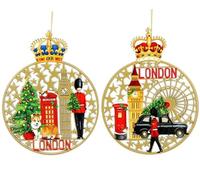 Gisela Graham Wooden Fretwork London Scene Disc Tree Hanging Decorations (Set of 2)