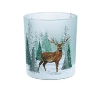 Gisela Graham Woodland Stag Christmas Tea Light Holder, Glass, Small, 8cm