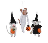 Gisela Graham Wool Dressed Halloween Mouse with Pumpkin Hanging Decoration Set of 3