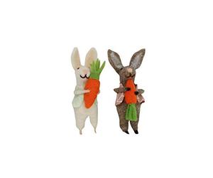 Gisela Graham Wool Mix Brown and White Easter Bunny Easter Decoration - Set of Two
