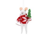 Gisela Graham Wool Mouse in Scandinavian Jumper with Tree Hanging Tree Decoration