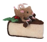 Gisela Graham Wool Mouse on a Cake Slice Hanging Christmas Decoration