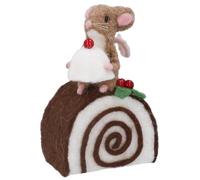 Gisela Graham Wool Mouse on Chocolate Log Christmas Decoration, 14 cm