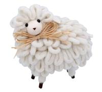 Gisela Graham Wool Sheep with Raffia Bow - Spring/Easter standing ornament