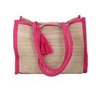 Gisela Graham Woven Shopper Bag with Bright Pink Trim, Crochet Tote with Tassel