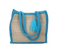 Gisela Graham Woven Shopper Bag with Turquoise Trim, Crochet Tote with Tassel