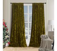 gisewood Lux Moss Green Crushed Velvet Curtains 2 Panel Set - 96 inches Long Room Darkening Luxury Distressed Velvet Rod Pocket Window Drapes for Living Room Bedroom 52" W x 96" L