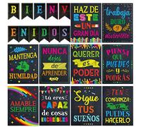 gisgfim 21 Pieces Bienvenidos Inspirational Spanish Posters Black Colourful Spanish Motivational Posters Spanish Classroom Bulletin Board Set for Kid Classroom Office Bedroom Wall Art Decor