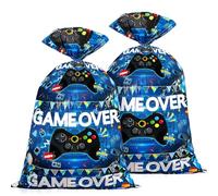 gisgfim 2Pcs Extra Large Video Game Party Plastic Favor Bag Kids Gamer Birthday Treat Candy Bag 37x56 Inch Jumbo Gift Bags for Gaming Themed Boys Kids Birthday Gift Decoration Supplies(Blue)