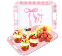 gisgfim 2Pcs Pink Bow Serving Trays 16 X 11 Inch Large Melamine Pink Bow Party Decor Reusable Platters Bowknot Serving Dish with Handles for Snack Dessert Birthday Wedding Bachelorette Party Supplies