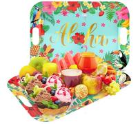 gisgfim 2Prs Summer Floral Serving Trays with Handles 16 x 11Inch Large Melamine Tray Rectangular Hawaiian Luau Serving Platter Aloha Tropical Tray Melamine Dishes for Serving Food Outdoor Party Plate