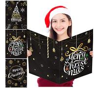 gisgfim 3 Pcs Jumbo Merry Christmas Greeting Cards Large 14 x 21 Inch Size Giant Christmas Cards with Envelopes Happy New Year Holiday Parties Black and Gold Gifts for Boys Girls