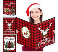 gisgfim 3 Stück Jumbo-Grußkarten "Merry Christmas", groß, 35.6x53.3 cm, große Weihnachtskarten mit Umschlägen, Happy New Year, Urlaubspartys, kariert, Geschenke für Jungen und Mädchen