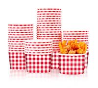 gisgfim 50 Pcs Red Checked Ice Cream Cups Bowls 9 oz Disposable Checkered Paper Bowls for Desserts, Treats Soup, Hot Cold Food Picnic BBQ Camping Party Supplies