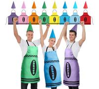 gisgfim 8 Set Crayon Aprons and Cone Hats Set Colorful Crayon Costume Crayons Suit Outfit for Adults Men Women Family Group Teacher Fancy Dress Halloween Cosplay Dress up