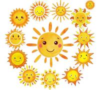 gisgfim 84 Pcs Sun Cutouts 12 Designs Bulletin Board Cut Outs Decoration Large Sunshine Classroom Cut-Outs Happy Sun Bulletin Board Cutouts Decor for Baby Shower Spring Summer Sunshine Party Supplies