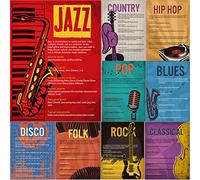 gisgfim Music Genre Posters - 10pcs Set - Pop, Rock, Country & More - Educational Prints - Laminated - Classroom Decor