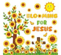 gisgfim Summer Sunflower Bulletin Board Decoration Set Religious Cutouts for Classroom Vacation Bible School Welcome Blooming for Church Christian Bulletin Board Craft Door Wall(Blooming for Jesus)