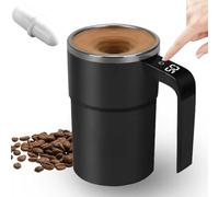 Gishbjka Electric Coffee Mug with LCD Thermometer, 380ML/13OZ Rechargeable Self-Stirring Mug Featuring Lid and Temp Temperature Display B