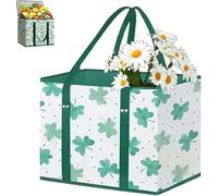 Gishbjka Reusable Large Capacity Grocery Bags, Non-Woven Foldable Picnic Bag, Reinforced Bottom with Handles B