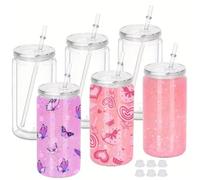 Gishbjka Straw Lid Included 6PCS 16oz Double Wall Insulated Plastic Water Bottle Set for DIY Snowball Molds with Pre-Drilled Holes A