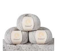 Gisimo 100% Inner Mongolian Cashmere Yarn, 6-Ply Luxurious and Soft Yarn for Hand Knitting & Crocheting (Light Gray, 3 Balls)