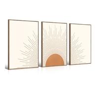 Gisipameis Boho Minimalist Wall Art Set of 3 Framed Canvas Prints with Sun Rising on the Horizon Mid Century Modern Neutral Home Decor Bohemian Style for Living Room Bedroom Bathroom Office 16x24in