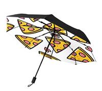 GISPOG Automatic Folding Umbrella, Kawaii Doodle Pizza Drawing Waterproof Compact Sun and Rain Travel Umbrellas