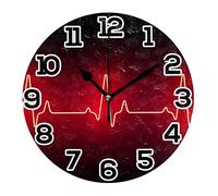 GISPOG Neon Light Heart Pulse Round Wall Clock 10 Inch Silent Non Ticking Quartz Battery Operated Desk Clock for Home/Office/School/Room Decor