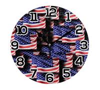 GISPOG Usa America Flag Wave Round Wall Clock 10 Inch Silent Non Ticking Quartz Battery Operated Desk Clock for Home/Office/School/Room Decor