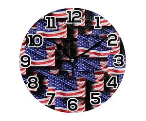 GISPOG Usa America Flag Wave Round Wall Clock 10 Inch Silent Non Ticking Quartz Battery Operated Desk Clock for Home/Office/School/Room Decor