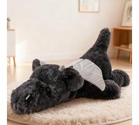 Gisqis Dragon Plush Toy Cuddly Dragon Soft Toy Weighted Stuffed Animal Dragons Cute Plushie Pillow Birthday for Kids Black