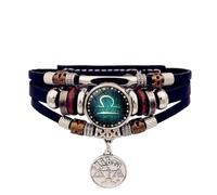 Gissroys 12 Constellations Multilayer Hand Chains Zodiac Sign Bracelet Faux Leather Unisex Accessory for Daily Use PU Zodiac Sign Bracelet Men / Women, one size, As described