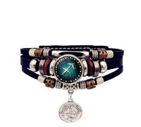 Gissroys 12 Constellations Multilayer Hand Chains Zodiac Sign Bracelet Faux Leather Unisex Accessory for Daily Use PU Zodiac Sign Bracelet Men / Women, one size, As described