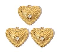 Gissroys 3pcs Elegant French Heart Pendants With Rhinestones Embellishments Unique Heart Charm For Distinctive Jewelry Designs Rhinestones Embellished Pendant