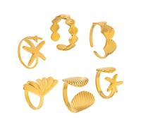 Gissroys 6PCS Marine Beach Theme Stackable Rings Adjustable Sizes Alloy Coastal Inspired Jewelry Holiday Accessories Multi Combination Collection