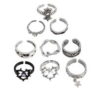 Gissroys 9 Pieces Thorn Gothic Rings Set For Women And Men Silver Punk Grunge Vintage Jewelry With Heart Snake Skull Designs Thorn Rings