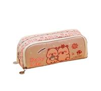 Gissroys Cartoon Pencil Case Multi Compartments Canvas Pens Organiser Bag Cosmetic Storage Bag for Students Women Adults Washing Fabric Pens Case, Coffee colour