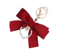 Gissroys Fashion Beads Heart-Shaped Pendant Key Chain with Ribbon Bowknot Perfect for Girls Unique Accessories Trendy Korean Keychain Search, red, One Size