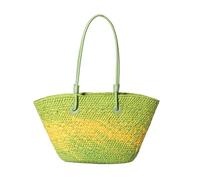Gissroys Fashion Women's Woven Shoulder Bag for Women with Enough Storage Space for Beach Holiday Contrast Colour Straw Hand Basket Inside Female Woven Handbag, Grass Green, Einheitsgröße